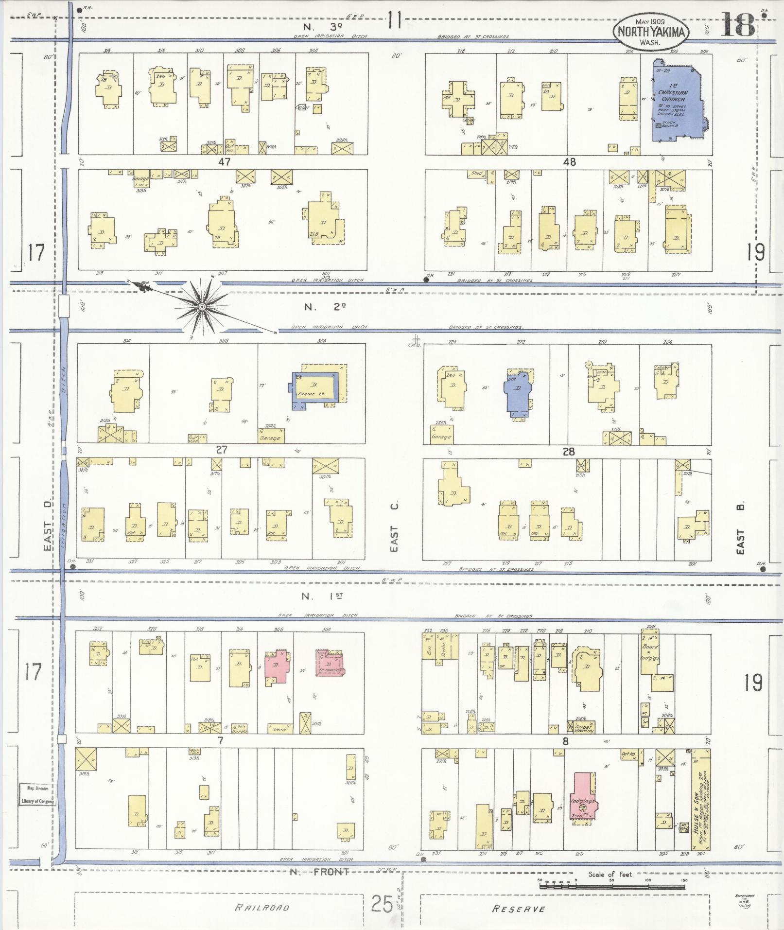 Sanborn Fire Insurance Map from North Yakima, Yakima County, Washington (1909), Sheet #0018 - Historic Sanborn Fire Insurance Map Print, vintage old map wall art, antique decor, genealogy gift, Washington Washington map