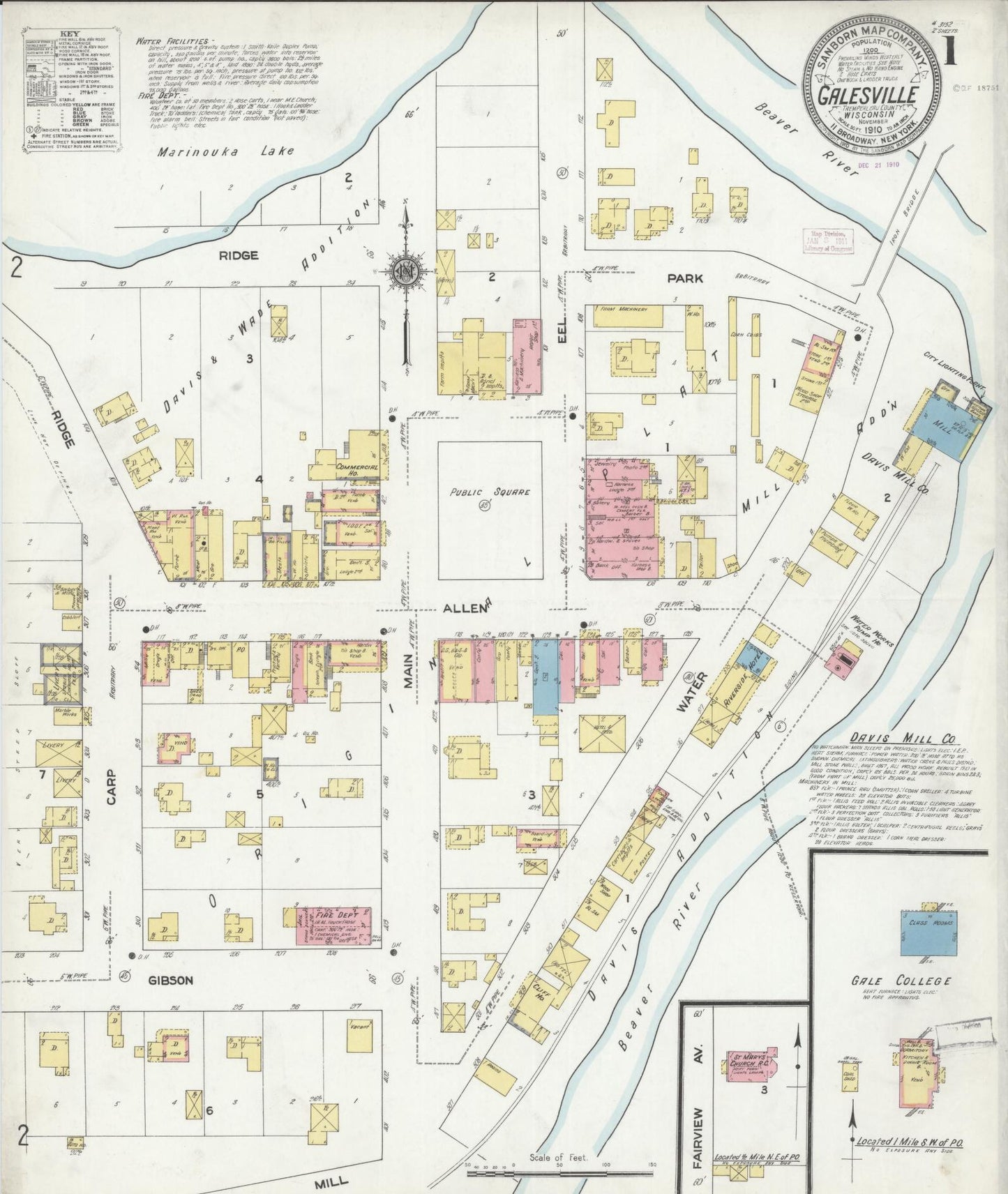 Sanborn Fire Insurance Map from Galesville, Trempealeau County, Wisconsin (1910), Sheet #0001 - Complete Map Set gallery image, historic Sanborn map, vintage wall art, Wisconsin Wisconsin