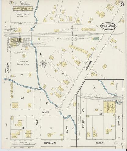 Sanborn Fire Insurance Map from Waxahachie, Ellis County, Texas (1890), Sheet #0003 - Historic Sanborn Fire Insurance Map Print, vintage old map wall art, antique decor, genealogy gift, Texas Texas map