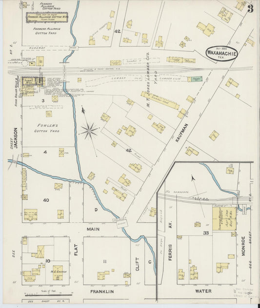 Sanborn Fire Insurance Map from Waxahachie, Ellis County, Texas (1890), Sheet #0003 - Historic Sanborn Fire Insurance Map Print, vintage old map wall art, antique decor, genealogy gift, Texas Texas map