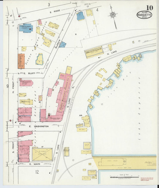 Sanborn Fire Insurance Map from Marquette, Marquette County, Michigan (1917), Sheet #0010 - Historic Sanborn Fire Insurance Map Print, vintage old map wall art, antique decor, genealogy gift, Michigan Michigan map