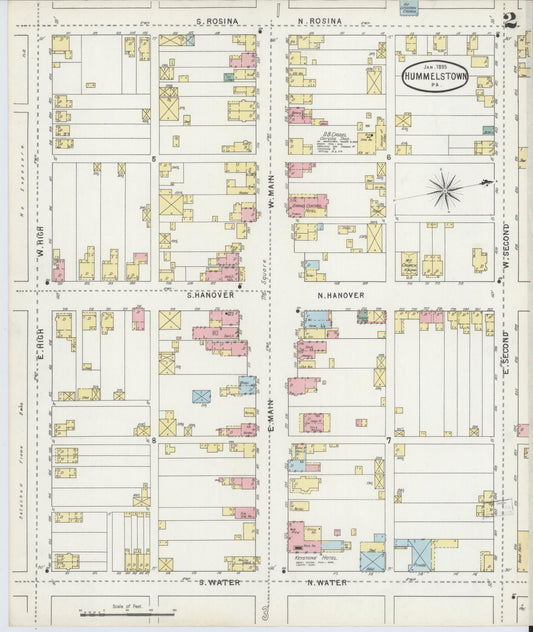 Sanborn Fire Insurance Map from Hummelstown, Dauphin County, Pennsylvania (1895), Sheet #0002 - Historic Sanborn Fire Insurance Map Print, vintage old map wall art, antique decor, genealogy gift, Pennsylvania Pennsylvania map