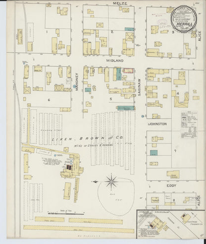Sanborn Fire Insurance Map from Merrill, Saginaw County, Michigan (1893), Sheet #0001 - Historic Sanborn Fire Insurance Map Print, vintage old map wall art, antique decor, genealogy gift, Michigan Michigan map