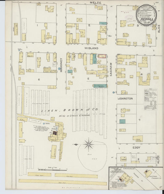 Sanborn Fire Insurance Map from Merrill, Saginaw County, Michigan (1893), Sheet #0001 - Historic Sanborn Fire Insurance Map Print, vintage old map wall art, antique decor, genealogy gift, Michigan Michigan map