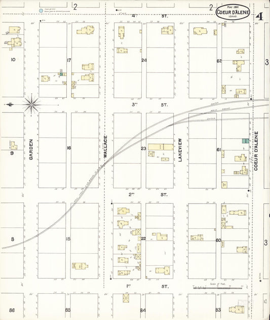 Sanborn Fire Insurance Map from Coeur D'alene, Kootenai County, Idaho (1896), Sheet #0004 - Historic Sanborn Fire Insurance Map Print, vintage old map wall art, antique decor, genealogy gift, Idaho Idaho map
