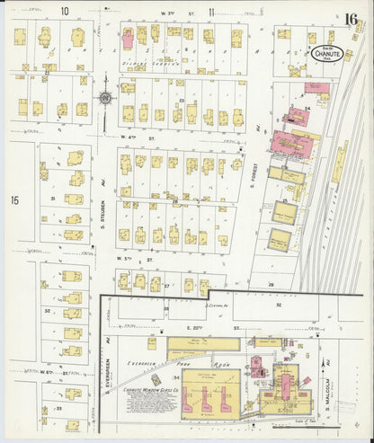 Sanborn Fire Insurance Map from Chanute, Neosho County, Kansas (1911), Sheet #0016 - Complete Map Set gallery image, historic Sanborn map, vintage wall art, Kansas Kansas