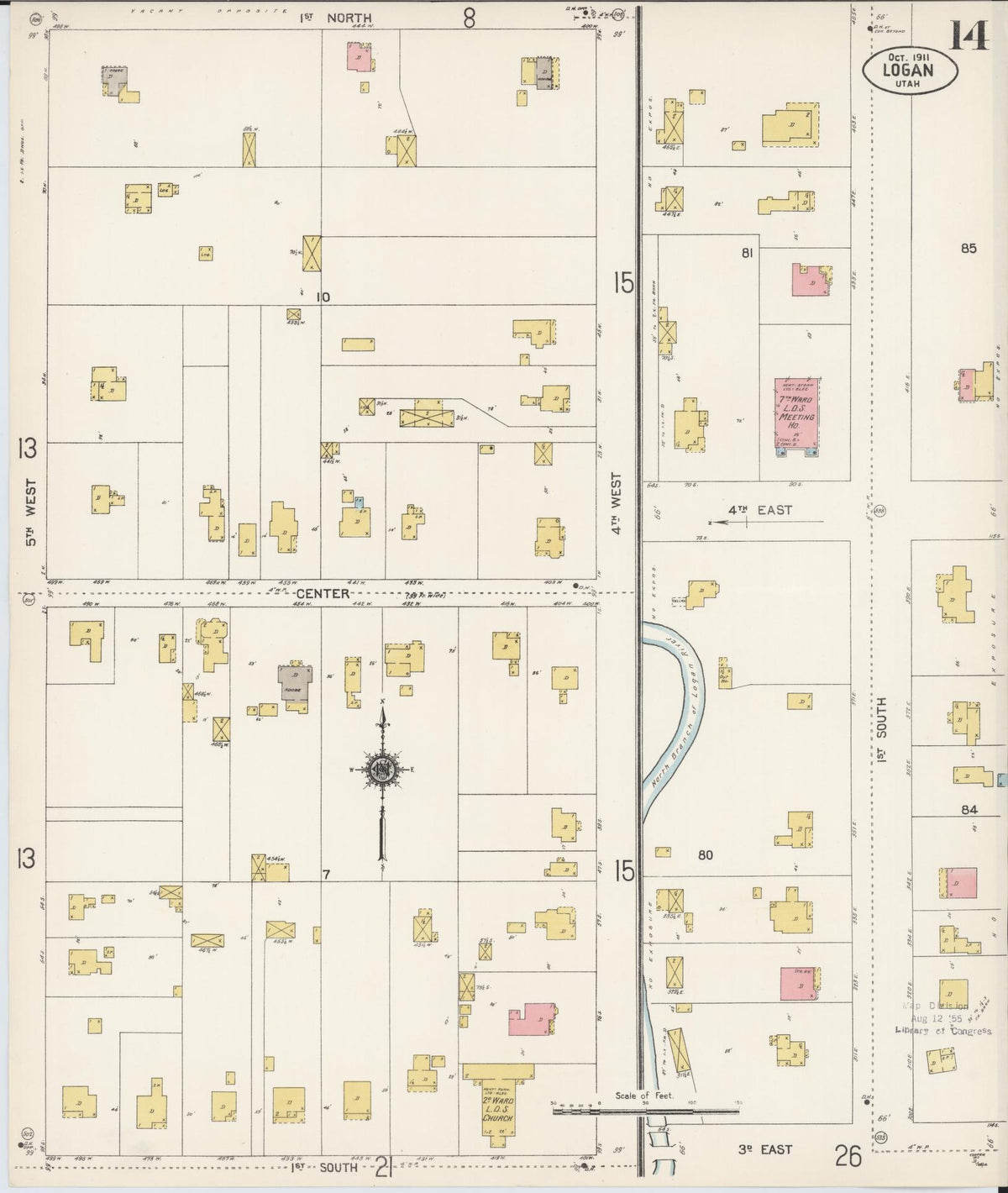 Sanborn Fire Insurance Map from Logan, Cache County, Utah (1911), Sheet #0014 - Historic Sanborn Fire Insurance Map Print, vintage old map wall art, antique decor, genealogy gift, Utah Utah map