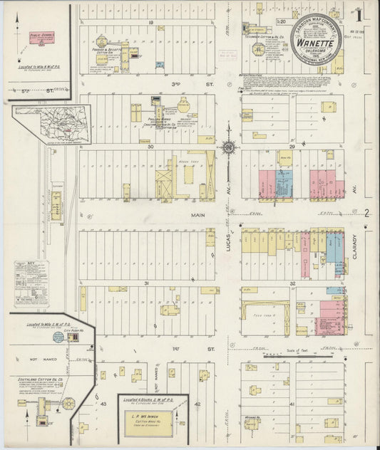 Sanborn Fire Insurance Map from Wanette, Pottawatomie County, Oklahoma (1915), Sheet #0001 - Historic Sanborn Fire Insurance Map Print, vintage old map wall art, antique decor, genealogy gift, Oklahoma Oklahoma map