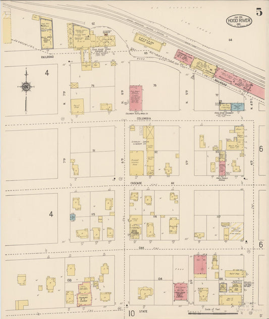 Sanborn Fire Insurance Map from Hood River, Hood River County, Oregon (1916), Sheet #0005 - Historic Sanborn Fire Insurance Map Print, vintage old map wall art, antique decor, genealogy gift, Oregon Oregon map