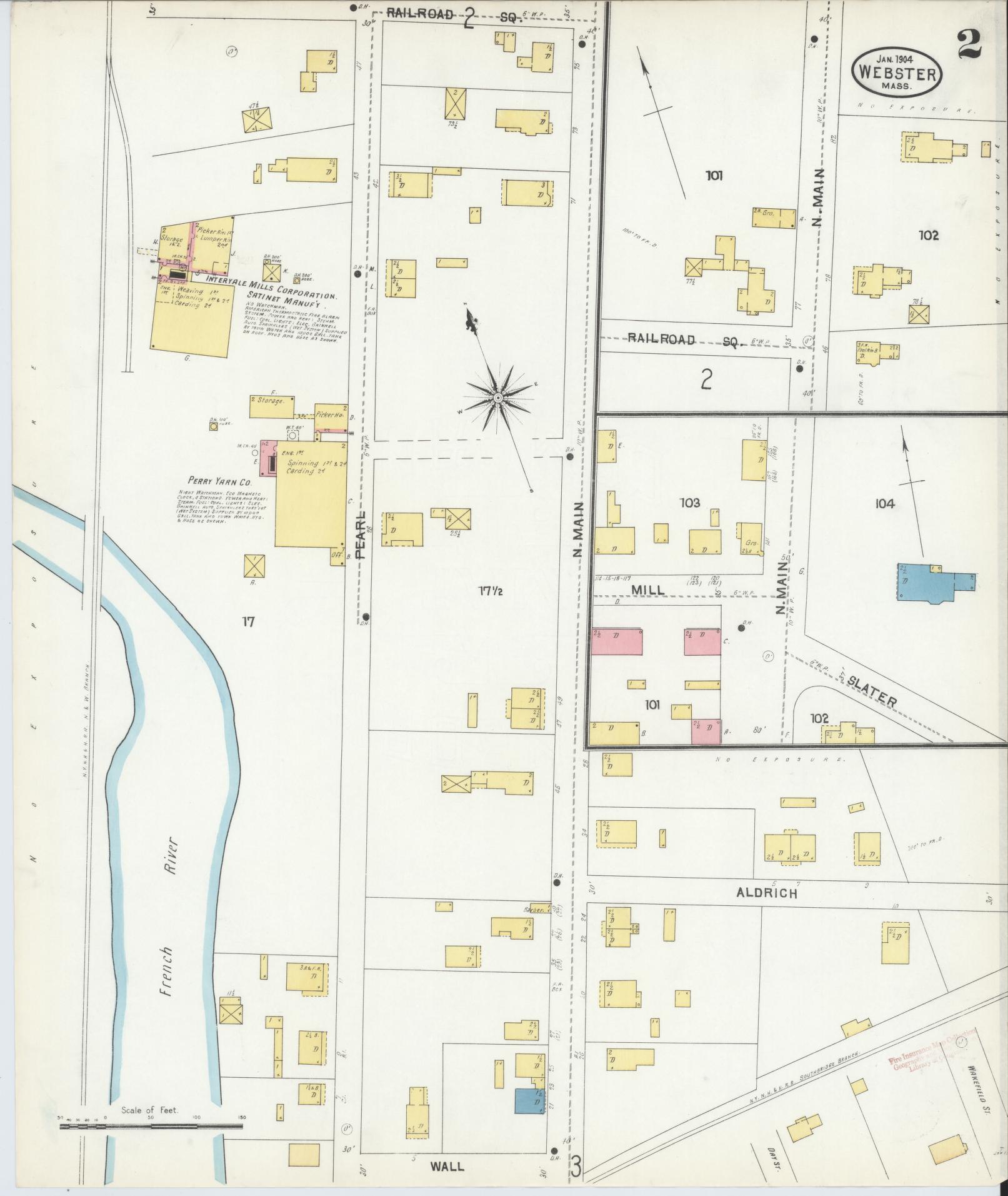 Sanborn Fire Insurance Map from Webster, Worcester County, Massachusetts (1904), Sheet #0002 - Historic Sanborn Fire Insurance Map Print, vintage old map wall art, antique decor, genealogy gift, Massachusetts Massachusetts map