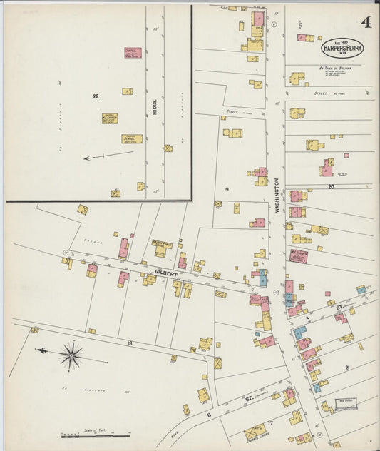 Sanborn Fire Insurance Map from Harpers Ferry, Jefferson County, West Virginia (1902), Sheet #0004 - Historic Sanborn Fire Insurance Map Print, vintage old map wall art, antique decor, genealogy gift, West Virginia West Virginia map