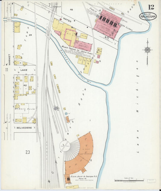 Sanborn Fire Insurance Map from Waukegan, Lake County, Illinois (1917), Sheet #0012 - Historic Sanborn Fire Insurance Map Print, vintage old map wall art, antique decor, genealogy gift, Illinois Illinois map