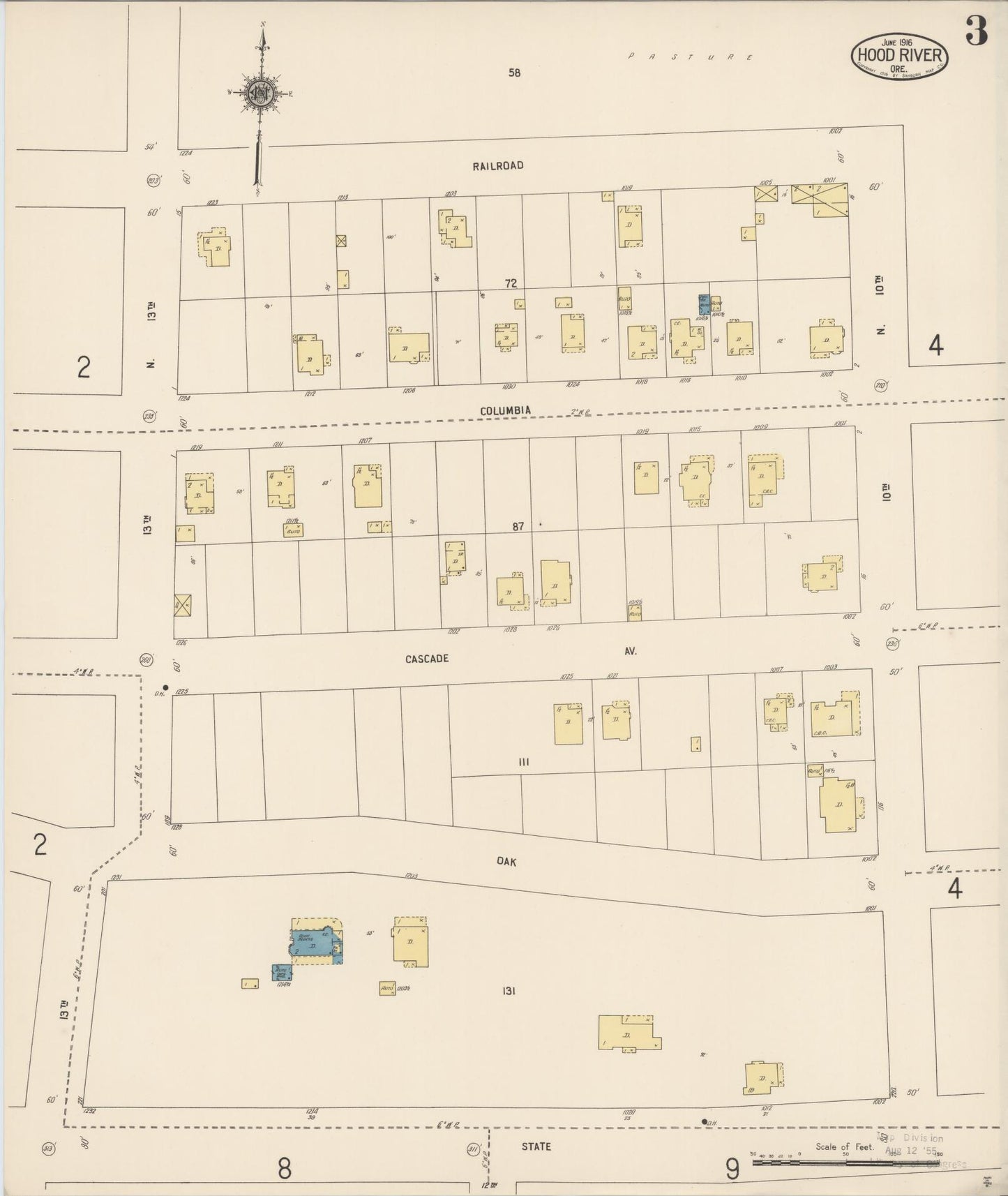 Sanborn Fire Insurance Map from Hood River, Hood River County, Oregon (1916), Sheet #0003 - Complete Map Set gallery image, historic Sanborn map, vintage wall art, Oregon Oregon