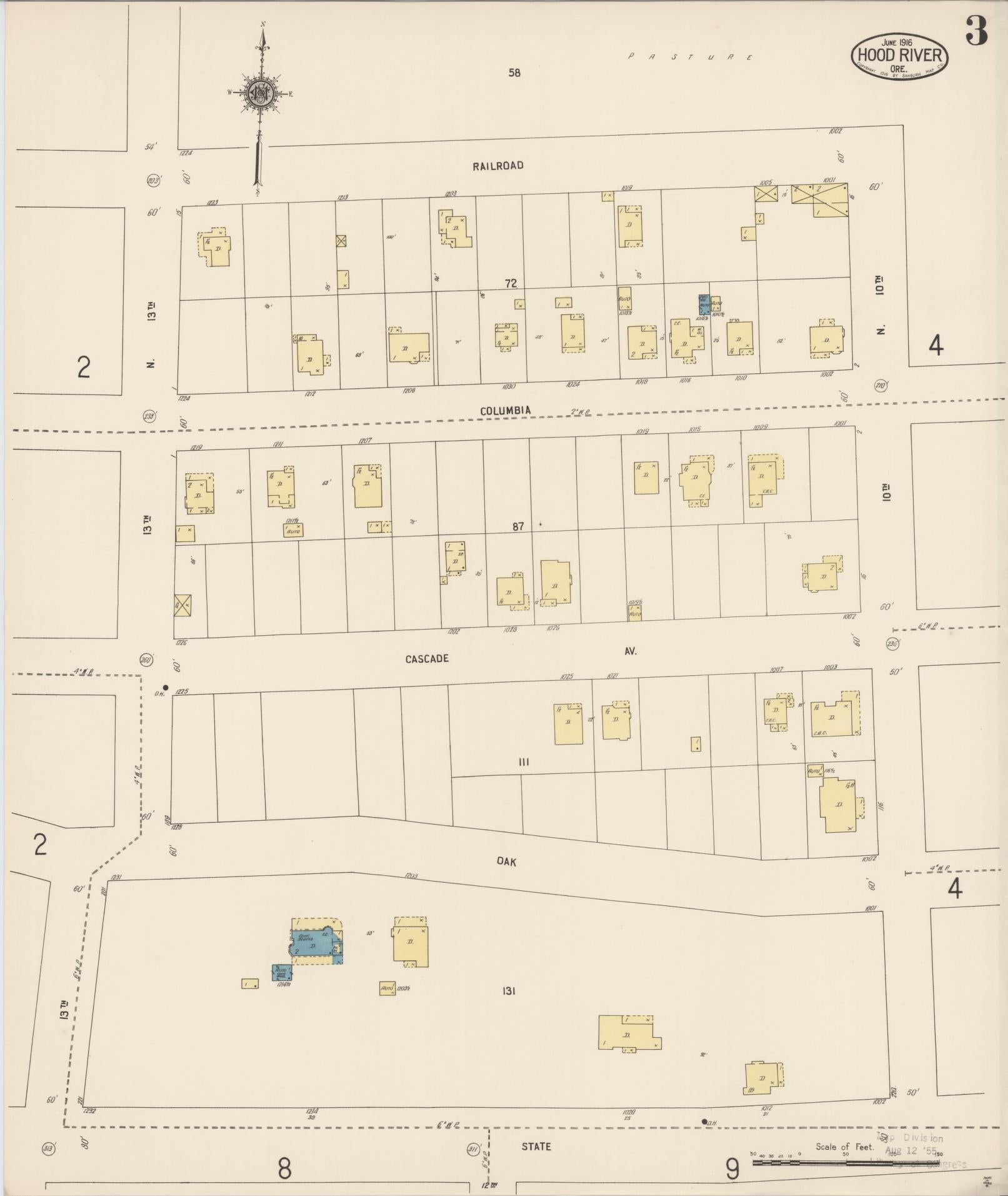 Sanborn Fire Insurance Map from Hood River, Hood River County, Oregon (1916), Sheet #0003 - Complete Map Set gallery image, historic Sanborn map, vintage wall art, Oregon Oregon