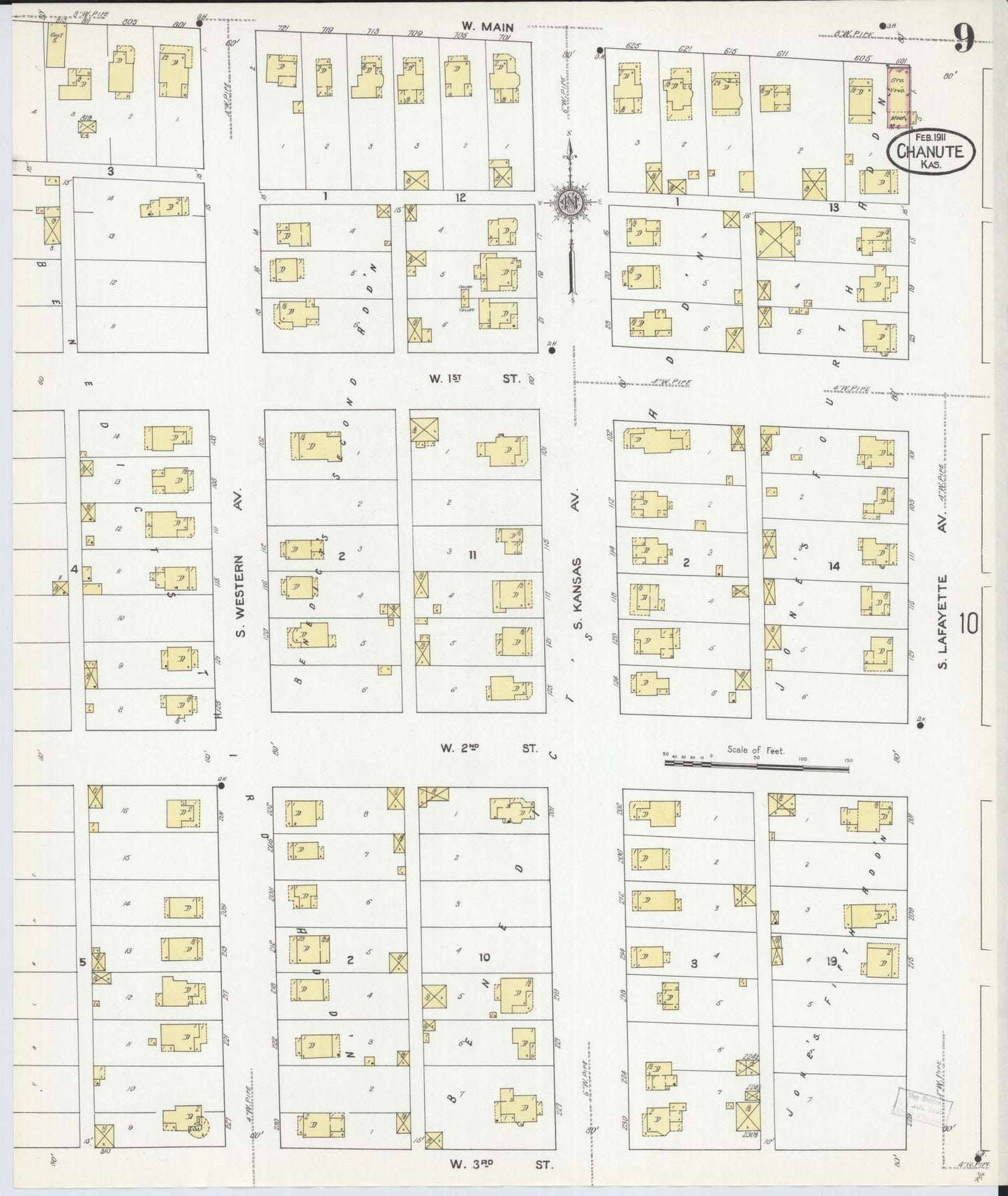Sanborn Fire Insurance Map from Chanute, Neosho County, Kansas (1911), Sheet #0009 - Historic Sanborn Fire Insurance Map Print, vintage old map wall art, antique decor, genealogy gift, Kansas Kansas map