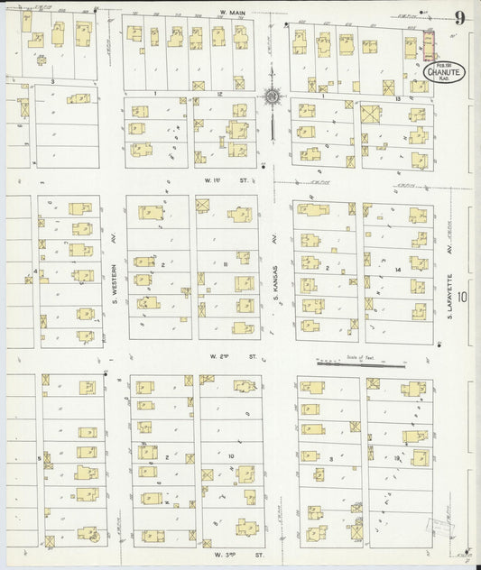 Sanborn Fire Insurance Map from Chanute, Neosho County, Kansas (1911), Sheet #0009 - Historic Sanborn Fire Insurance Map Print, vintage old map wall art, antique decor, genealogy gift, Kansas Kansas map