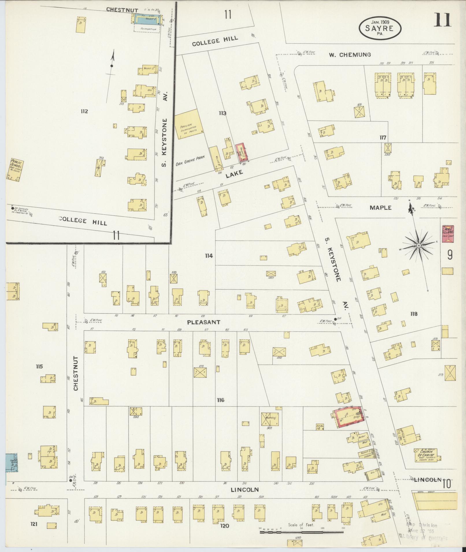 Sanborn Fire Insurance Map from Sayre, Bradford County, Pennsylvania (1909), Sheet #0011 - Complete Map Set gallery image, historic Sanborn map, vintage wall art, Pennsylvania Pennsylvania