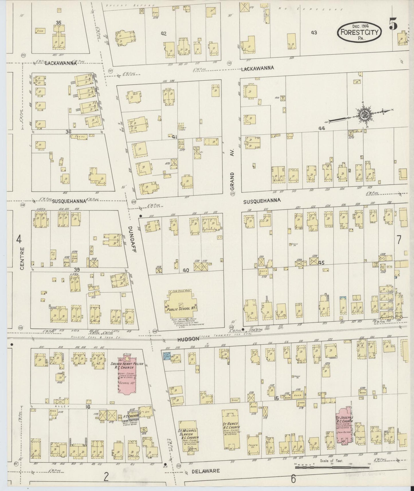 Sanborn Fire Insurance Map from Forest City, Susquehanna County, Pennsylvania (1914), Sheet #0005 - Historic Sanborn Fire Insurance Map Print, vintage old map wall art, antique decor, genealogy gift, Pennsylvania Pennsylvania map