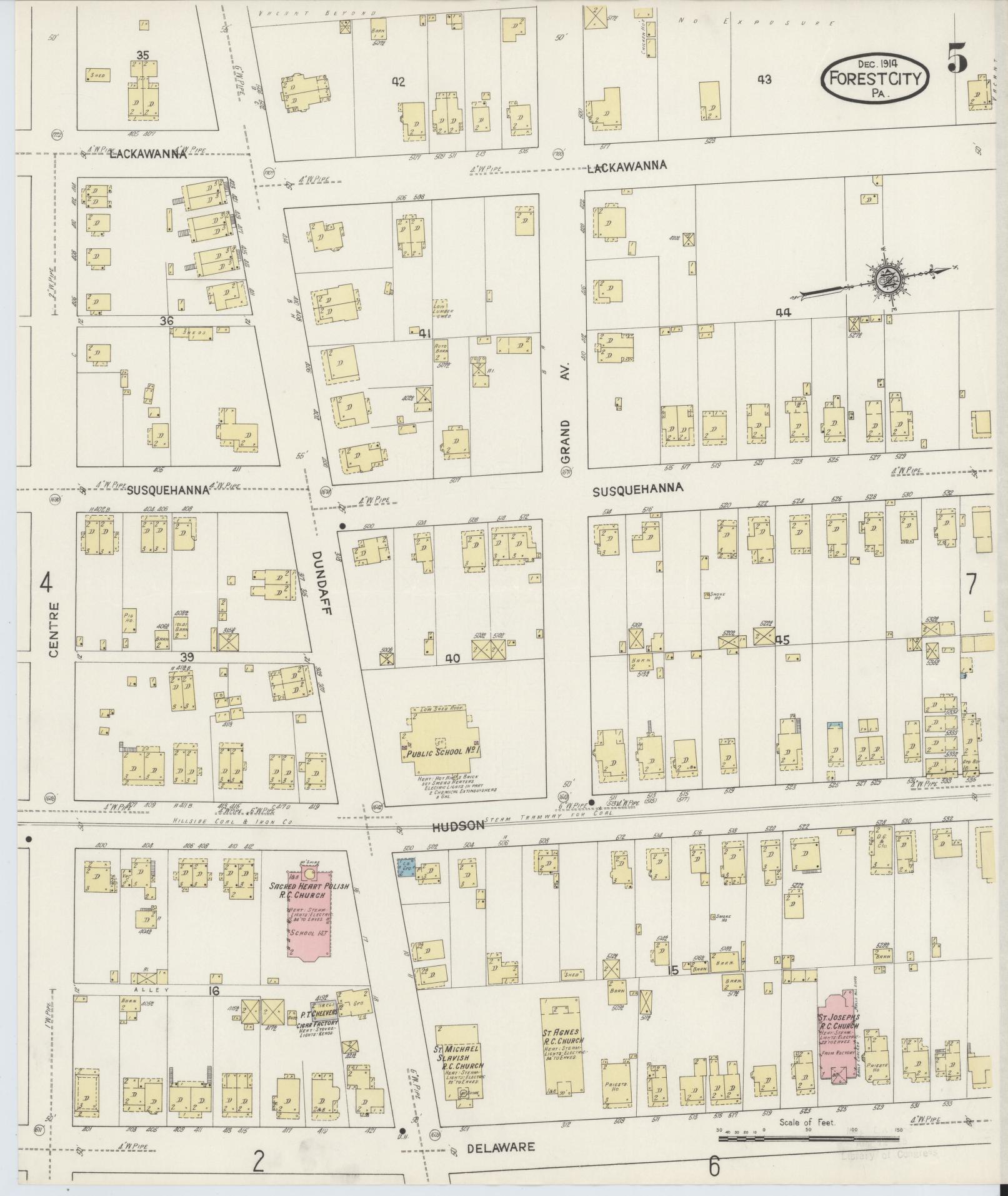 Sanborn Fire Insurance Map from Forest City, Susquehanna County, Pennsylvania (1914), Sheet #0005 - Historic Sanborn Fire Insurance Map Print, vintage old map wall art, antique decor, genealogy gift, Pennsylvania Pennsylvania map