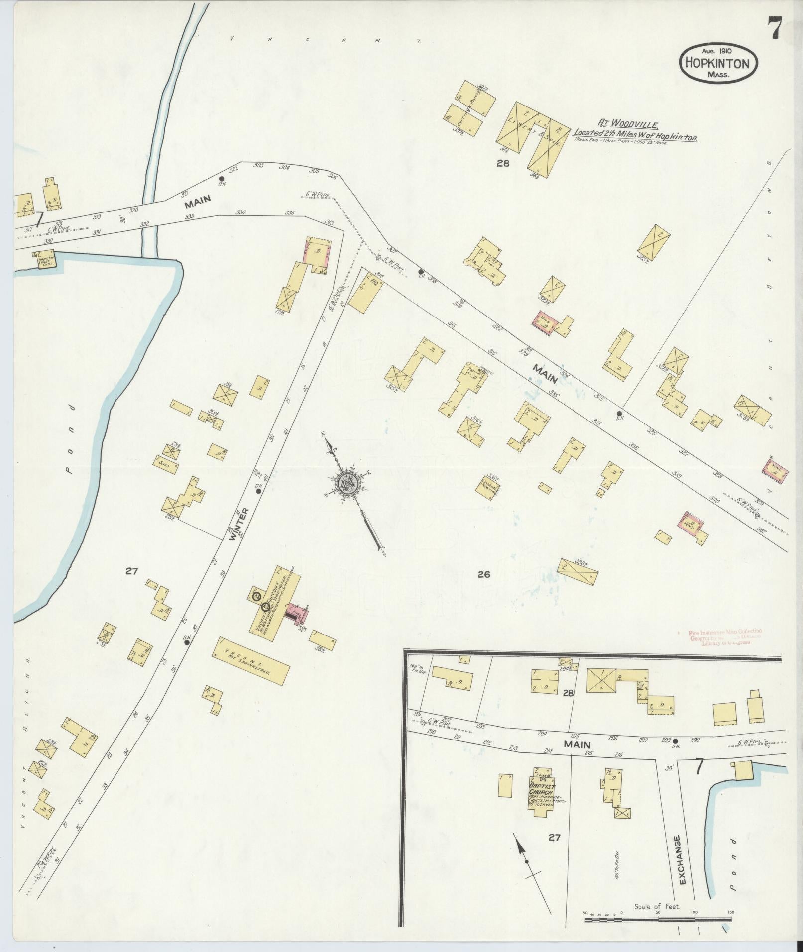 Sanborn Fire Insurance Map from Hopkinton, Middlesex County, Massachusetts (1910), Sheet #0007 - Complete Map Set gallery image, historic Sanborn map, vintage wall art, Massachusetts Massachusetts