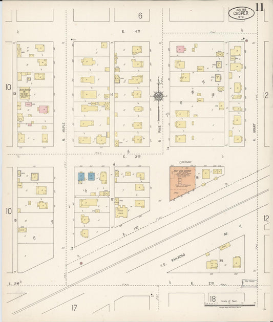 Sanborn Fire Insurance Map from Casper, Natrona County, Wyoming (1918), Sheet #0011 - Historic Sanborn Fire Insurance Map Print, vintage old map wall art, antique decor, genealogy gift, Wyoming Wyoming map