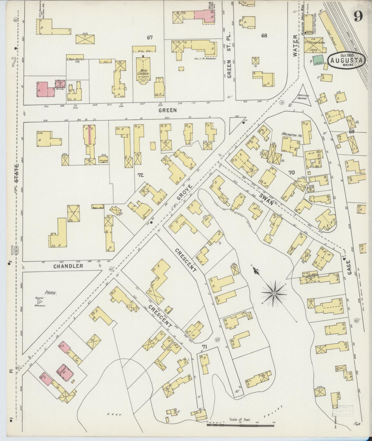 Sanborn Fire Insurance Map from Augusta, Kennebec County, Maine (1895), Sheet #0009 - Complete Map Set gallery image, historic Sanborn map, vintage wall art, Maine Maine