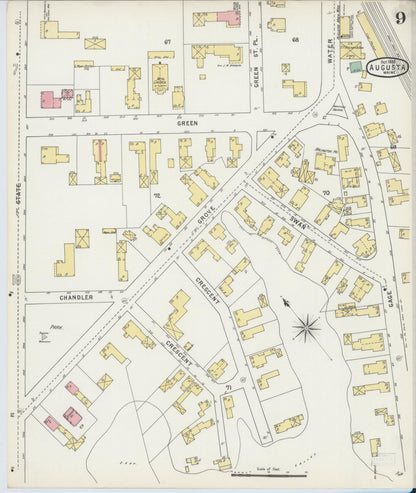 Sanborn Fire Insurance Map from Augusta, Kennebec County, Maine (1895), Sheet #0009 - Complete Map Set gallery image, historic Sanborn map, vintage wall art, Maine Maine
