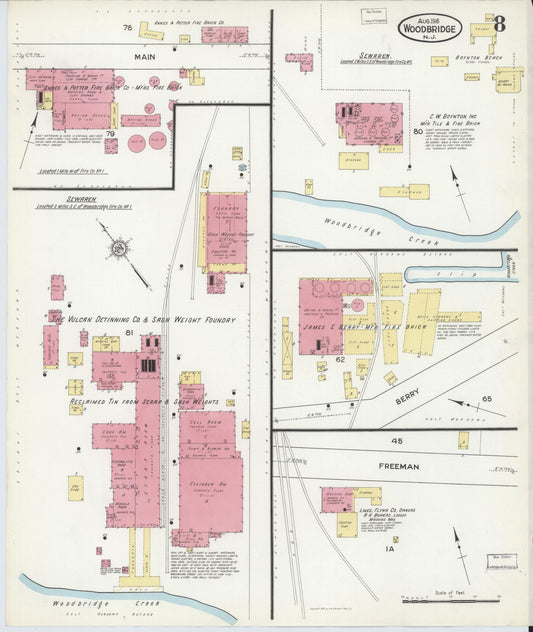 Sanborn Fire Insurance Map from Woodbridge, Middlesex County, New Jersey (1916), Sheet #0008 - Historic Sanborn Fire Insurance Map Print, vintage old map wall art, antique decor, genealogy gift, New Jersey New Jersey map