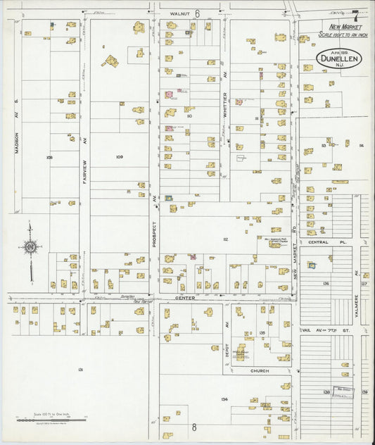 Sanborn Fire Insurance Map from Dunellen, Middlesex County, New Jersey (1919), Sheet #0007 - Historic Sanborn Fire Insurance Map Print, vintage old map wall art, antique decor, genealogy gift, New Jersey New Jersey map