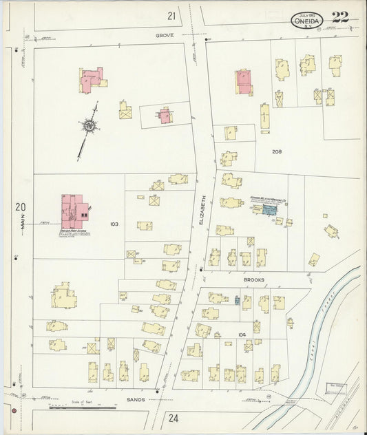 Sanborn Fire Insurance Map from Oneida, Madison County, New York (1914), Sheet #0022 - Historic Sanborn Fire Insurance Map Print, vintage old map wall art, antique decor, genealogy gift, New York New York map
