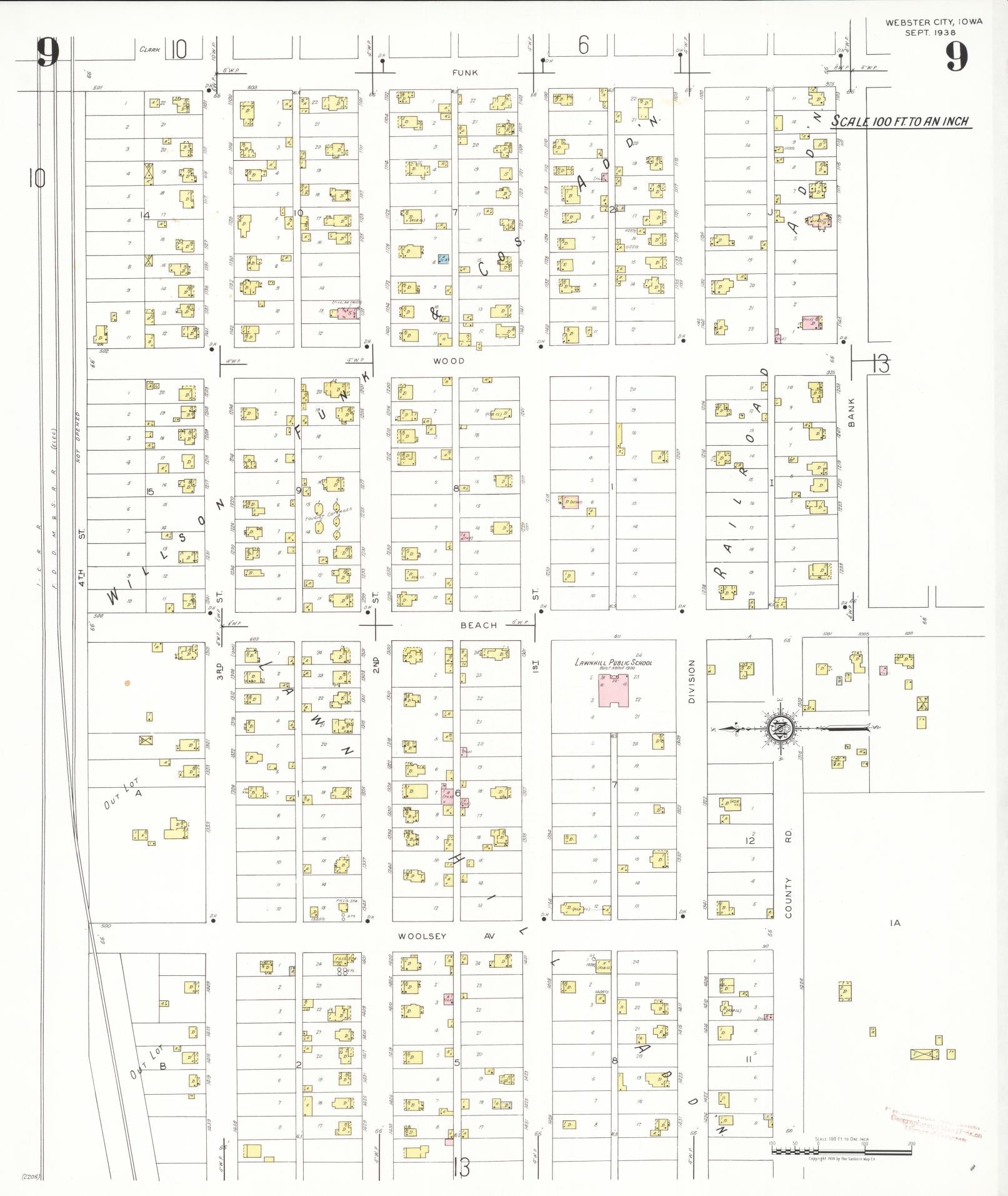 Sanborn Fire Insurance Map from Webster City, Hamilton County, Iowa (1938), Sheet #0009 - Historic Sanborn Fire Insurance Map Print