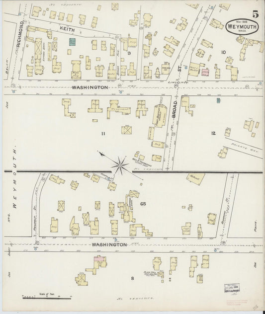 Sanborn Fire Insurance Map from Weymouth, Norfolk County, Massachusetts (1888), Sheet #0005 - Historic Sanborn Fire Insurance Map Print, vintage old map wall art, antique decor, genealogy gift, Massachusetts Massachusetts map
