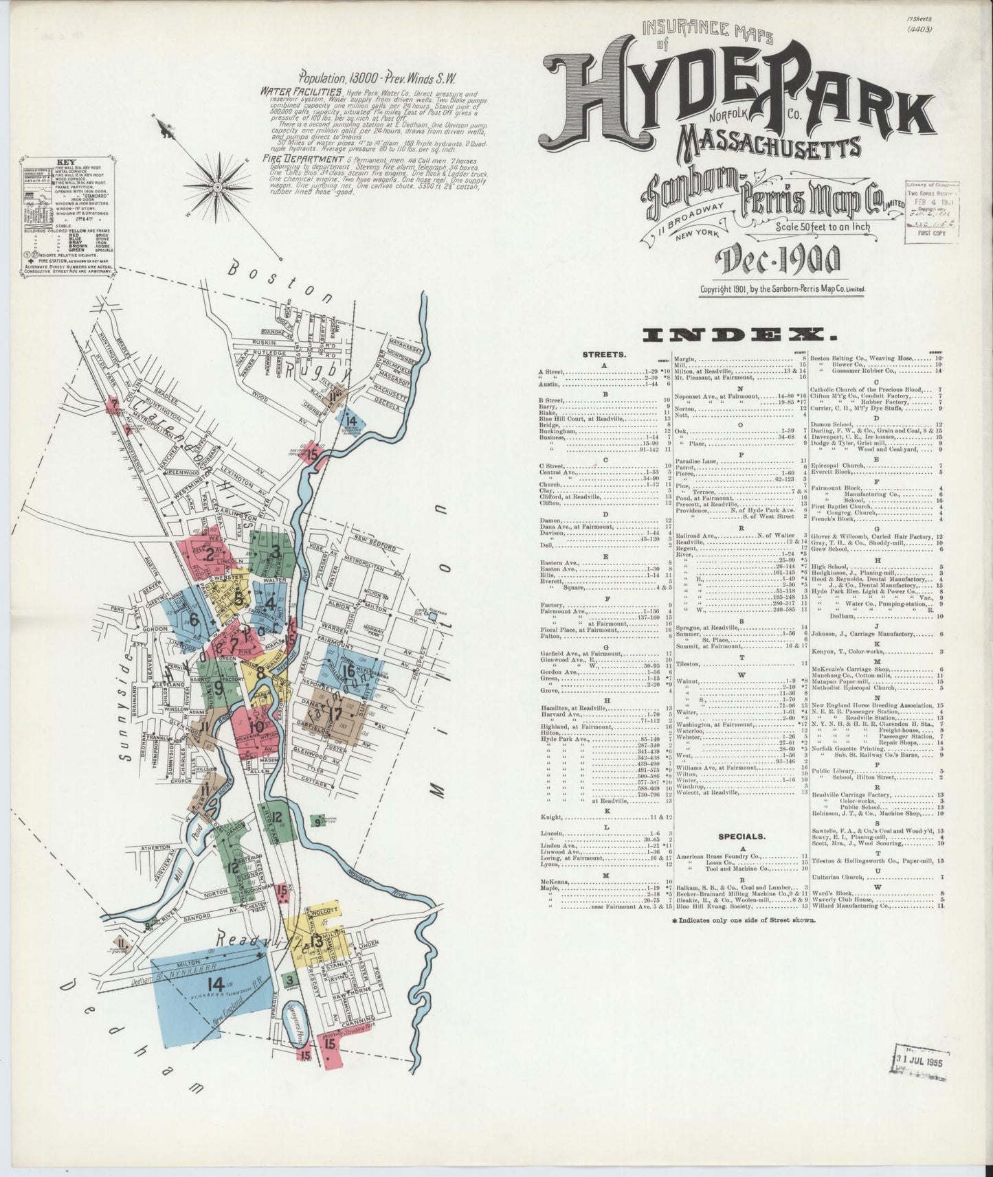 Sanborn Fire Insurance Map from Hyde Park, Norfolk County, Massachusetts. (1900) – Historic Sanborn Fire Insurance Map Print
