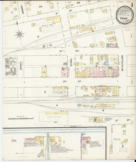 Sanborn Fire Insurance Map from Tama, Tama County, Iowa (1888), Sheet #0001 - Historic Sanborn Fire Insurance Map Print, vintage old map wall art