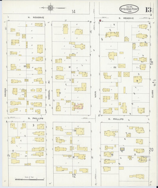 Sanborn Fire Insurance Map from Stevens Point, Portage County, Wisconsin (1912), Sheet #0013 - Historic Sanborn Fire Insurance Map Print, vintage old map wall art, antique decor, genealogy gift, Wisconsin Wisconsin map
