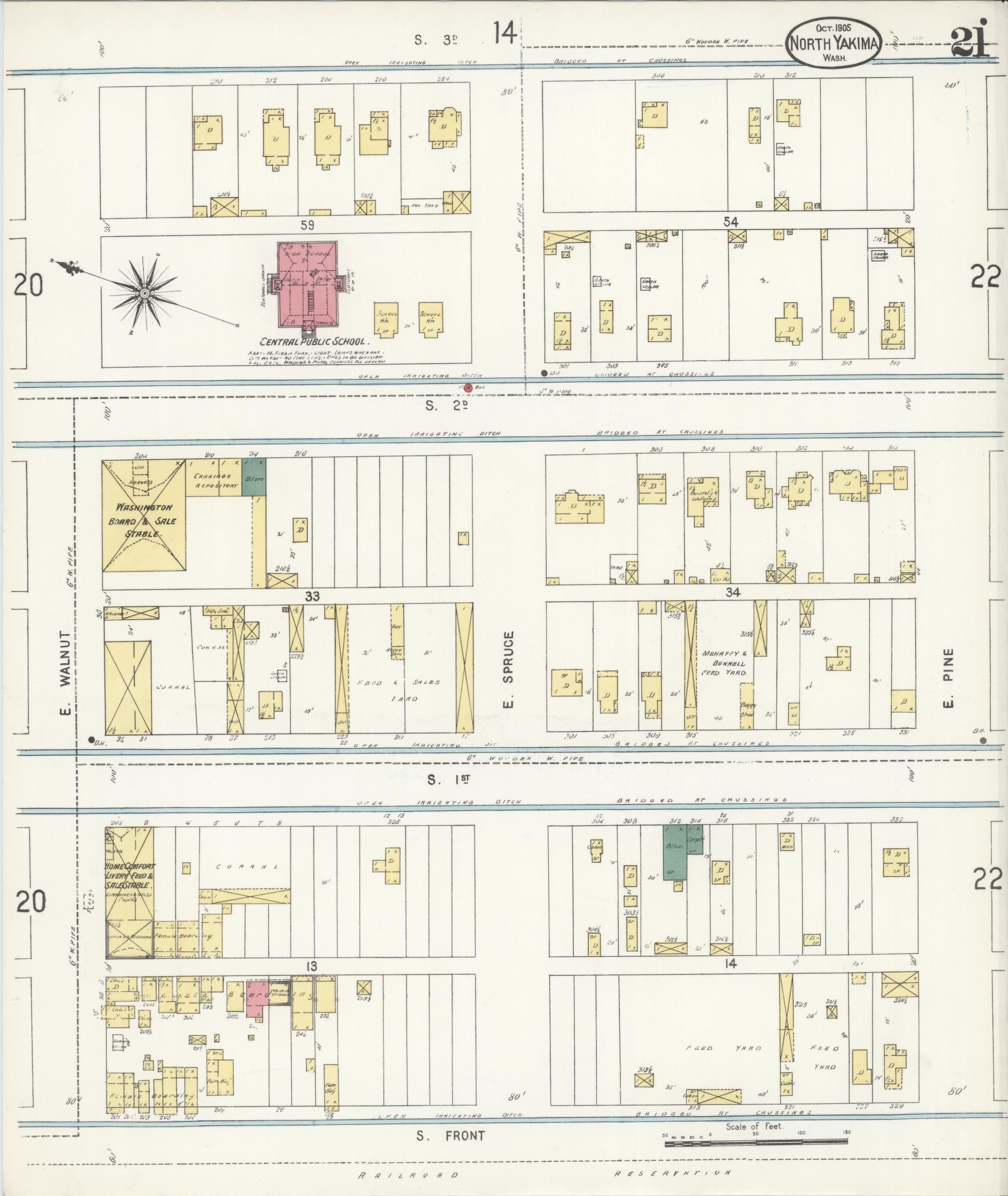 Sanborn Fire Insurance Map from North Yakima, Yakima County, Washington (1905), Sheet #0021 - Complete Map Set gallery image, historic Sanborn map, vintage wall art, Washington Washington