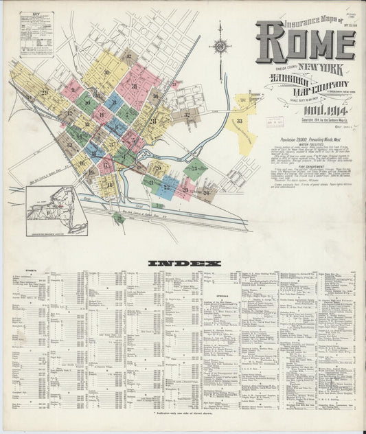 Sanborn Fire Insurance Map from Rome, Oneida County, New York (1914), Sheet #0001 - Historic Sanborn Fire Insurance Map Print, vintage old map wall art, antique decor, genealogy gift, New York New York map