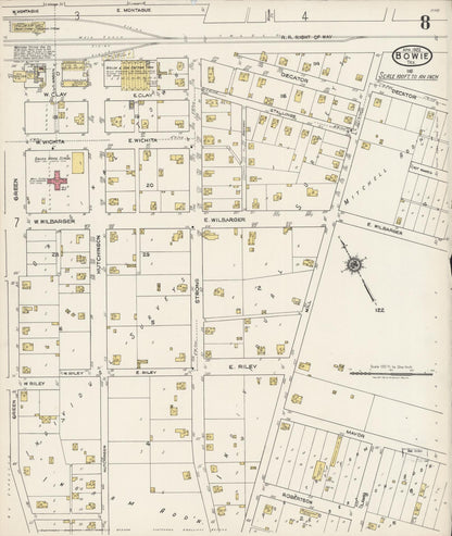 Sanborn Fire Insurance Map from Bowie, Montague County, Texas (1922), Sheet #0008 - Complete Map Set gallery image, historic Sanborn map, vintage wall art, Texas Texas