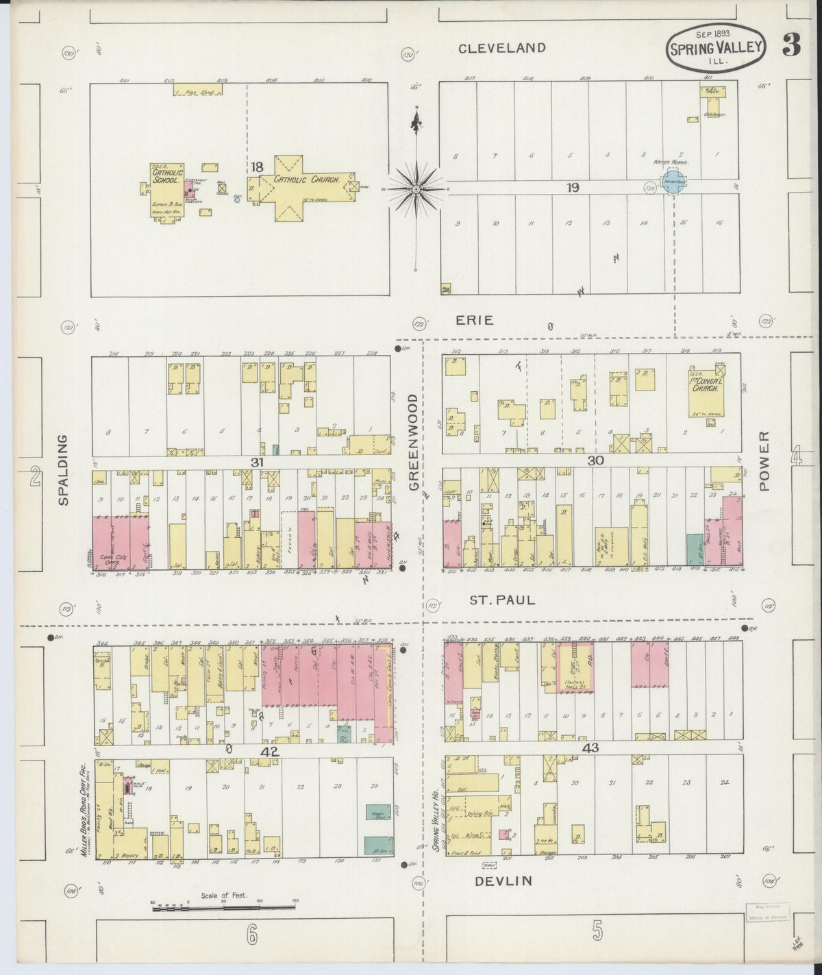 Sanborn Fire Insurance Map from Spring Valley, Bureau County, Illinois (1893), Sheet #0003 - Historic Sanborn Fire Insurance Map Print, vintage old map wall art, antique decor, genealogy gift, Illinois Illinois map
