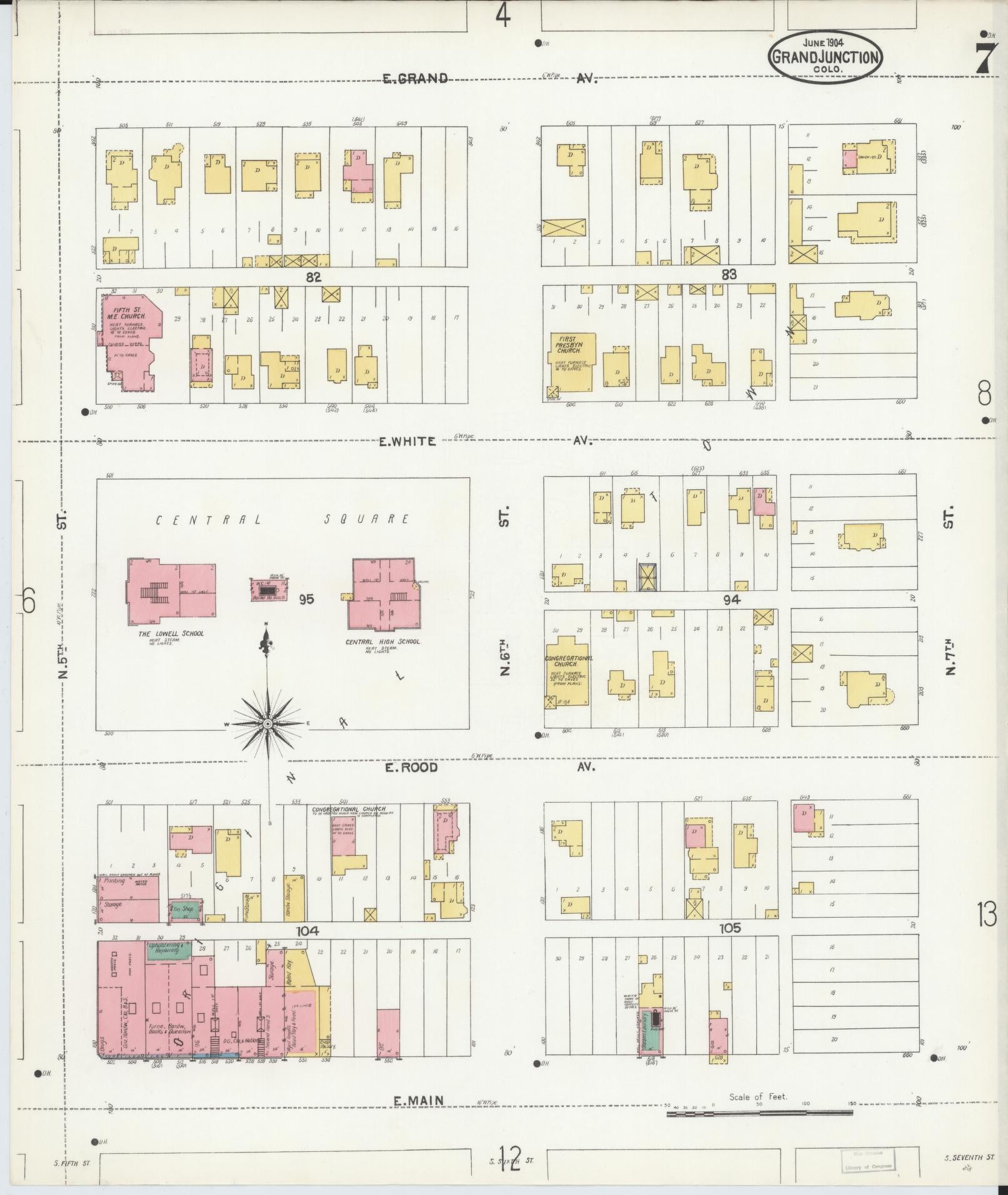 Sanborn Fire Insurance Map from Grand Junction, Mesa County, Colorado (1904), Sheet #0007 - Historic Sanborn Fire Insurance Map Print, vintage old map wall art, antique decor, genealogy gift, Colorado Colorado map