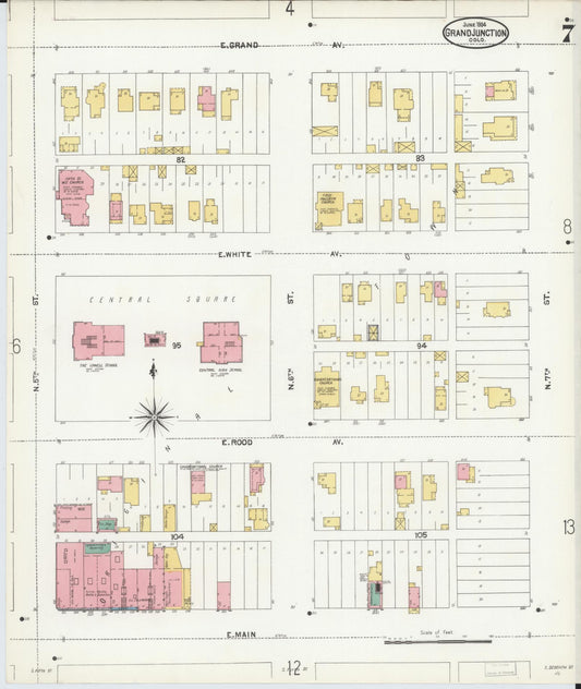 Sanborn Fire Insurance Map from Grand Junction, Mesa County, Colorado (1904), Sheet #0007 - Historic Sanborn Fire Insurance Map Print, vintage old map wall art, antique decor, genealogy gift, Colorado Colorado map
