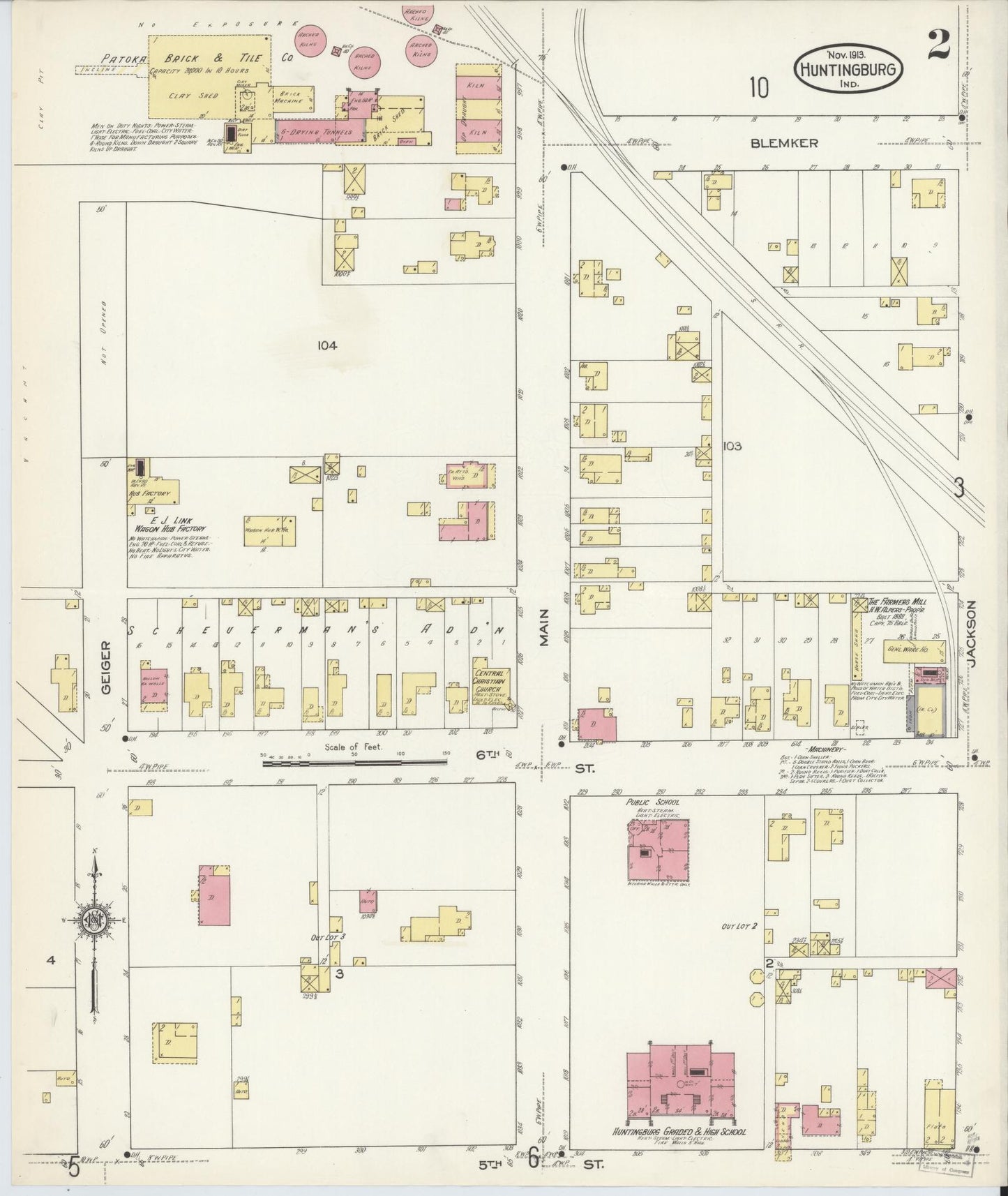 Sanborn Fire Insurance Map from Huntingburg, Dubois County, Indiana (1913), Sheet #0002 - Complete Map Set gallery image, historic Sanborn map, vintage wall art, Indiana Indiana