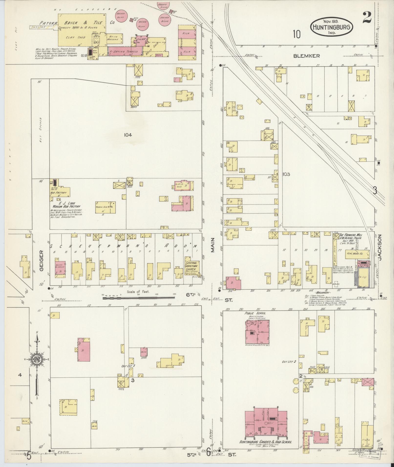 Sanborn Fire Insurance Map from Huntingburg, Dubois County, Indiana (1913), Sheet #0002 - Complete Map Set gallery image, historic Sanborn map, vintage wall art, Indiana Indiana