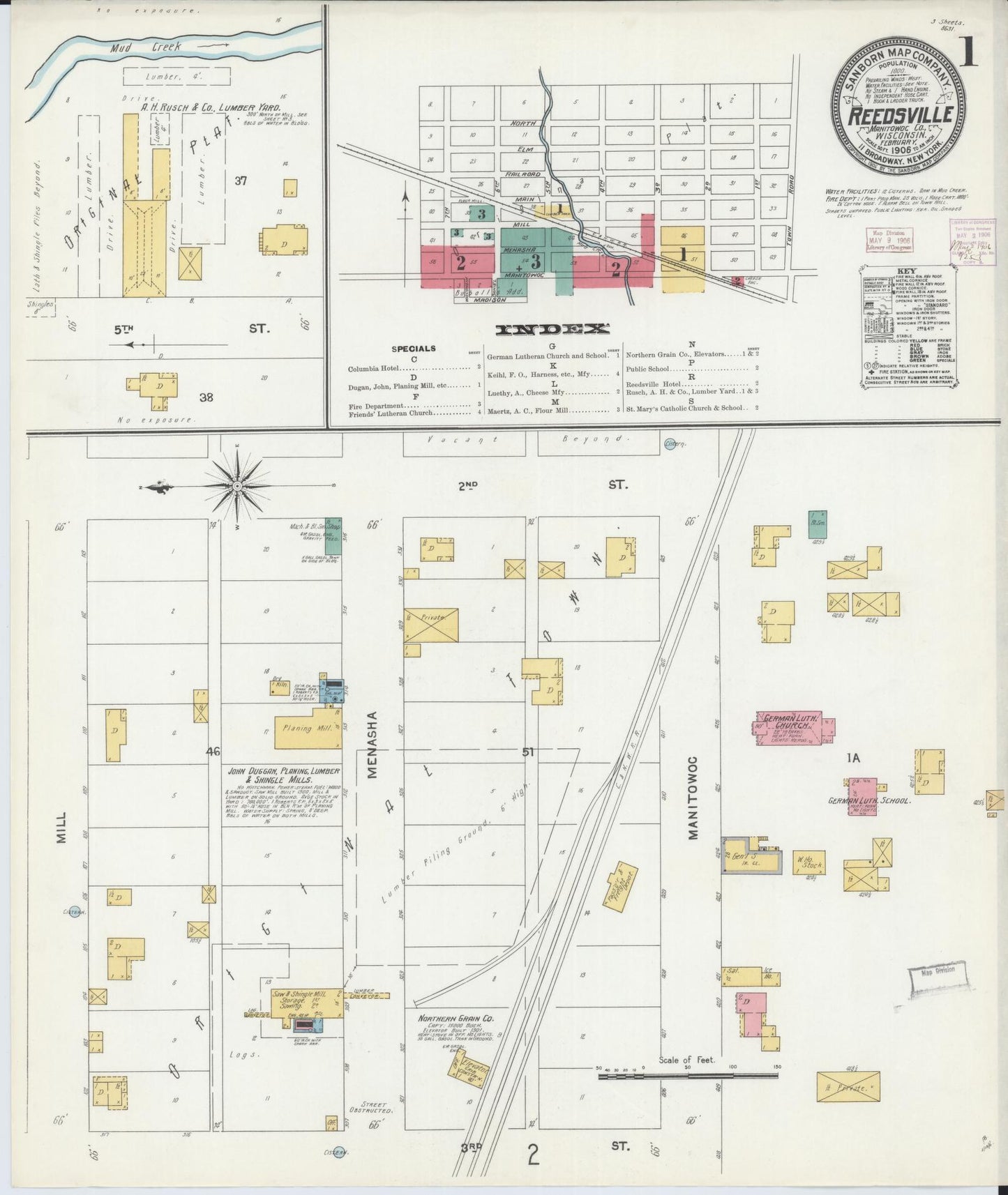 Sanborn Fire Insurance Map from Reedsville, Manitowoc County, Wisconsin (1906), Sheet #0001 - Historic Sanborn Fire Insurance Map Print, vintage old map wall art, antique decor, genealogy gift, Wisconsin Wisconsin map