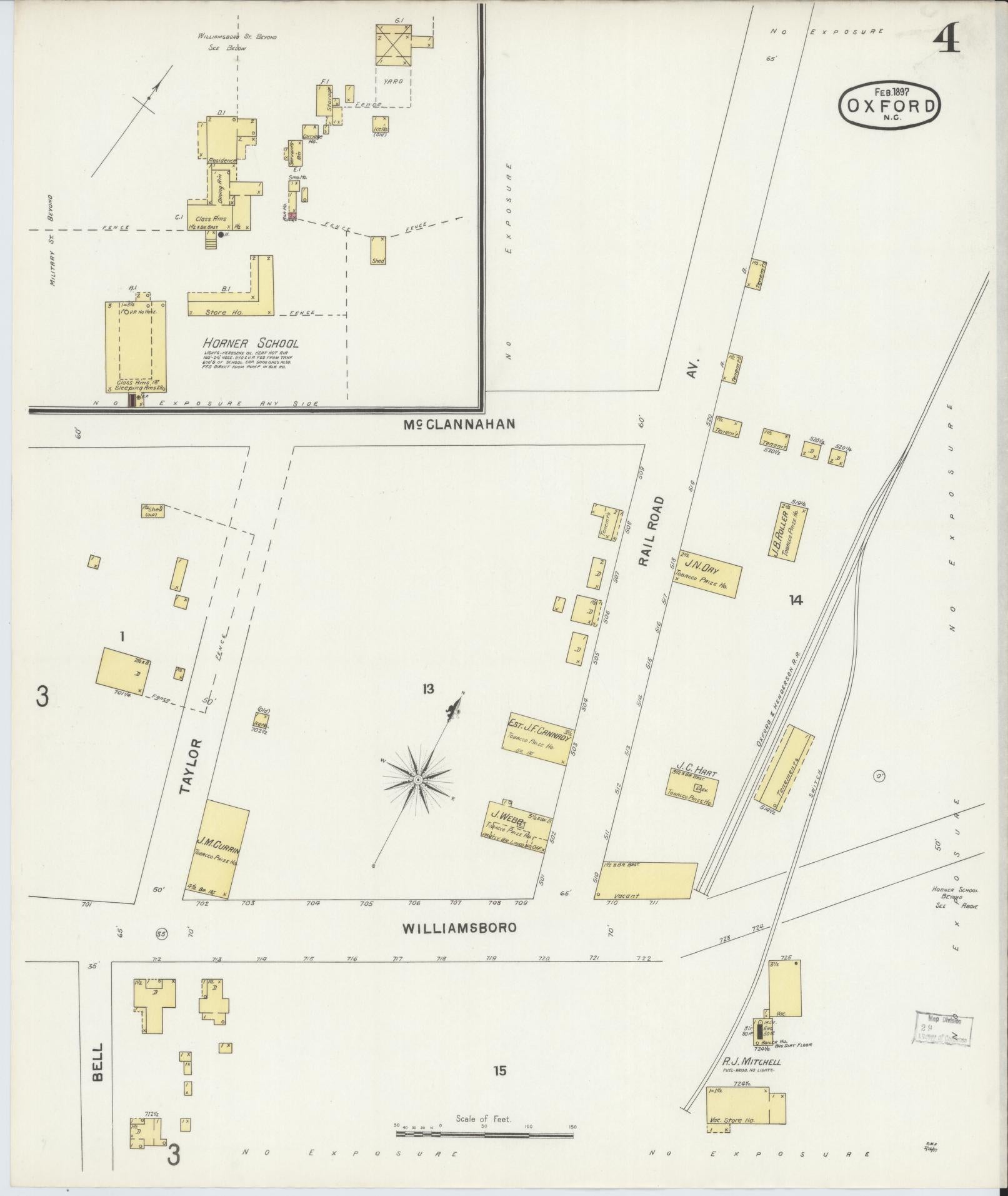 Sanborn Fire Insurance Map from Oxford, Granville County, North Carolina (1897), Sheet #0004 - Complete Map Set gallery image, historic Sanborn map, vintage wall art, North Carolina North Carolina