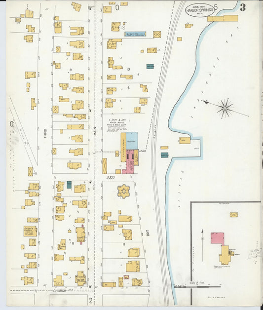 Sanborn Fire Insurance Map from Harbor Springs, Emmet County, Michigan (1906), Sheet #0003 - Historic Sanborn Fire Insurance Map Print, vintage old map wall art, antique decor, genealogy gift, Michigan Michigan map