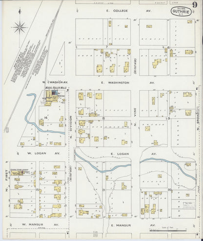 Sanborn Fire Insurance Map from Guthrie, Logan County, Oklahoma (1895), Sheet #0009 - Complete Map Set gallery image, historic Sanborn map, vintage wall art, Oklahoma Oklahoma
