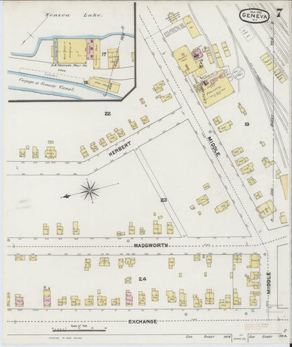 Sanborn Fire Insurance Map from Geneva, Ontario County, New York (1890), Sheet #0007 - Historic Sanborn Fire Insurance Map Print, vintage old map wall art, antique decor, genealogy gift, New York New York map