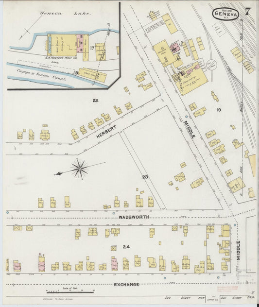 Sanborn Fire Insurance Map from Geneva, Ontario County, New York (1890), Sheet #0007 - Historic Sanborn Fire Insurance Map Print, vintage old map wall art, antique decor, genealogy gift, New York New York map