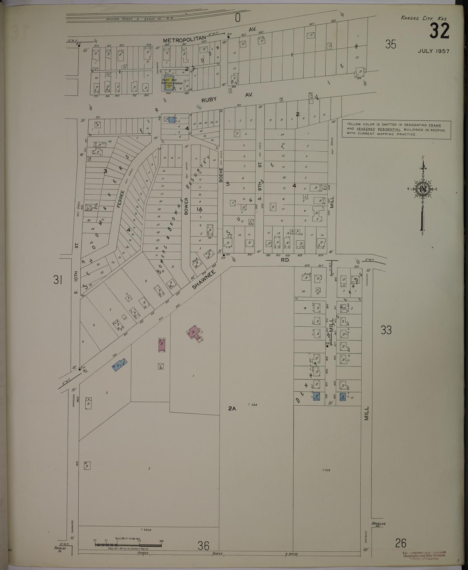 Sanborn Fire Insurance Map from Kansas City, Wyandotte County, Kansas (1957), Sheet #0032 - Complete Map Set gallery image, historic Sanborn map, vintage wall art, Kansas Kansas